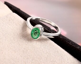 Natürliche sambische Smaragd Ring-Oval Cut-925 Sterling Silber-Mai Birthstone-Bezel Set