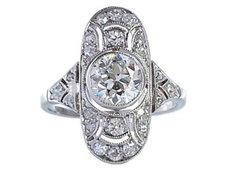 Art Deco Moissanite Engagement Ring: Vintage Halo, Sterling Silver