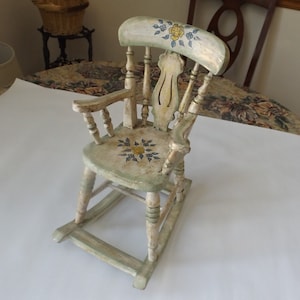 Antique Wooden doll rocking chair, antique and still in great sturdy condition. doll house, photo shoot, nursery decor or decoration.