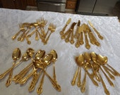 Gold plated Set flatware for 11 total 44 . Banquet.Home decor. tableware. Vintage flatware.