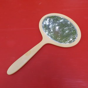 Vintage Mirror:Make up oval hand faceted mirror, Vanity Mirror,Mirror project. 15 1/4&quot; total length. 8.5&quot;W. home decor.