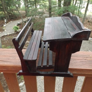 Doll house furniture. Wooden school desk with box. Gift idea