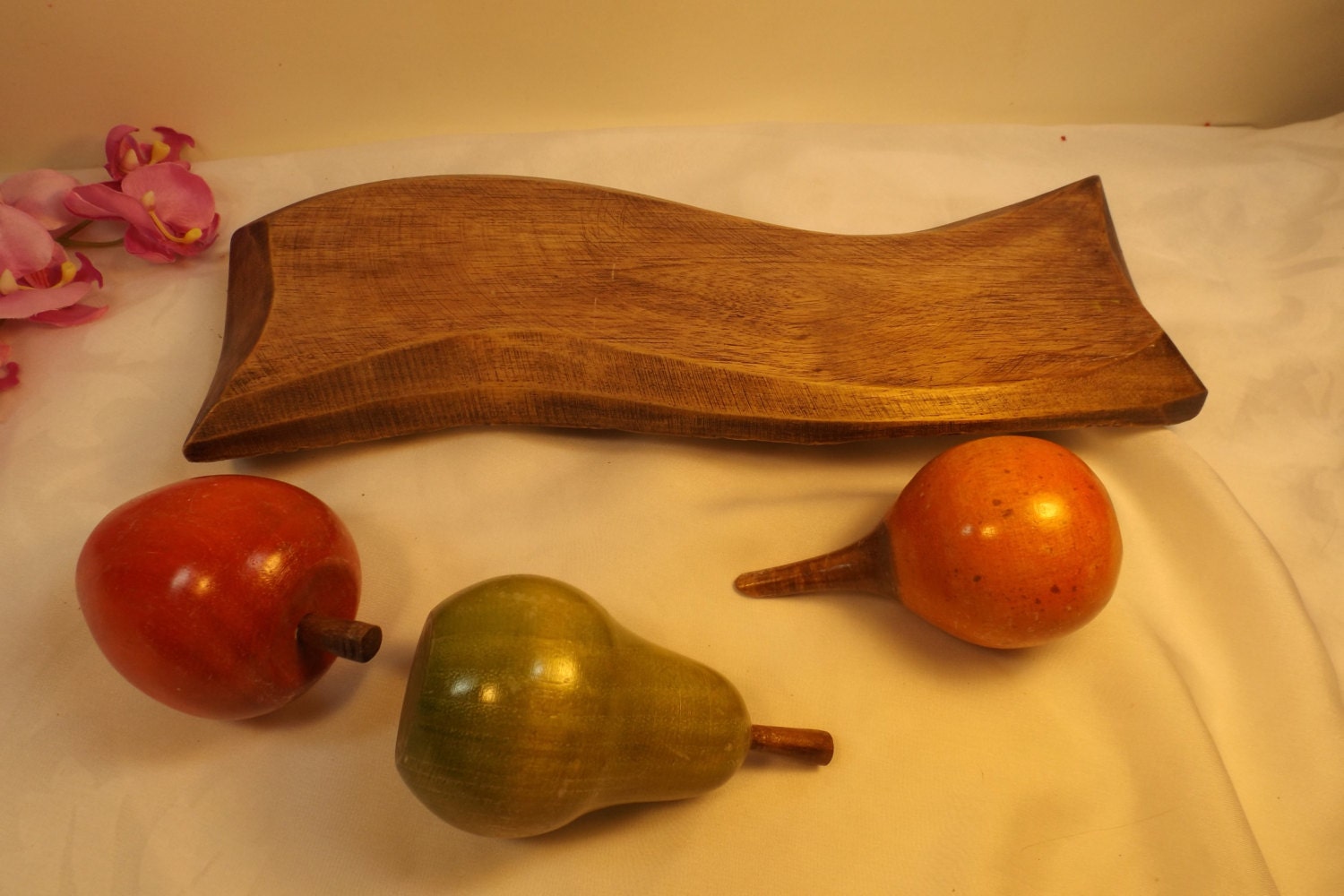 Wooden fruits on the wooden tray.Gift. Home decor still life Etsy