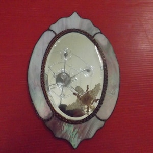 Delightful Antique Wall faceted mirror, make up mirror in mother of perl/pewter frame. Mid century mirror. mirror project Gift idea