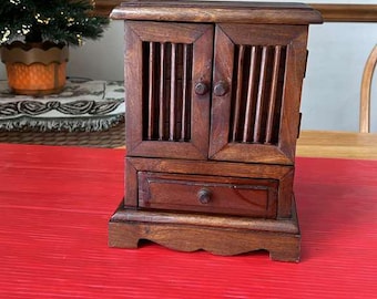 Unusual Indonesia Jewelry wooden box in shape of cabinet home decor jewelry organizer Large jewelry box. Antique jewelry box. Kids Gift idea