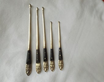 Bronze flatware Siam  Set of 5 lobster treatment flatware with buffalo horn handles Buddha dancing pattern. Serving tableware. Banquet Gift
