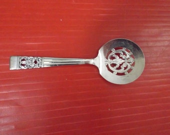 Antique Silver plated Pieced Olive Bon Bon,Nut Spoon 4 3/8" Community plate,flatware.Silverware.Intricate design. Replacement Mint Gift Idea