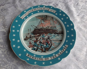 Haviland Limoges France Collectible Plate "The burning of the Gaspee" Independence 1772. Signed by designer. School, museum. USA history