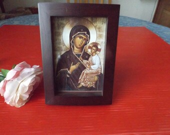 Mother of God Quick to Hear ,Icon in wooden frame by Sixtrees, dark walnut, 4 x 6
