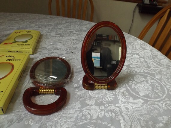 Vintage Vanity Set - Swivel Double sides mirror (normal/magnifying) and brush Vintage Pedestal Tabletop Vanity Double Sided Swivel Mirror  main image 4