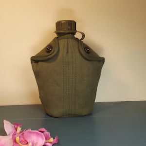 Japaneses  flask in tarpaulin( canvas) case.Flask.accessory.Men accessory.70s  Water flask,vintage insulated flask.hunting, Fishing.