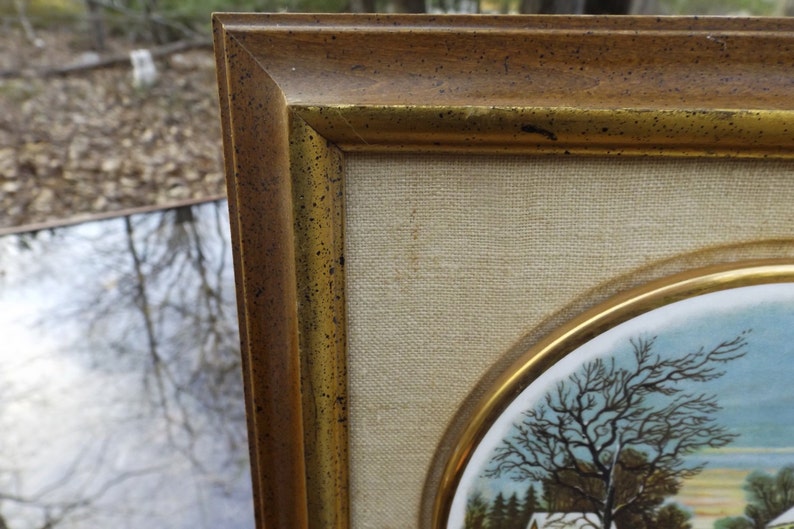 Sale Antique Currier /& Ives Collector/'s Plate Old Homestead in Winter professional wooden frame Gold trim 24 Kt Collectible Plate Great Gift