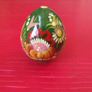 Wooden Ukrainian hand painted egg . Floral. Hand painted. Green.Signed Easter Library.Home decor. Office decor. Shelf decor.Signed.Gift idea