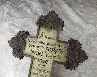 VTG The cross plaque 60s "A friend is one who..." , Inspirational thoughts. Home decor.Gift idea Kids room