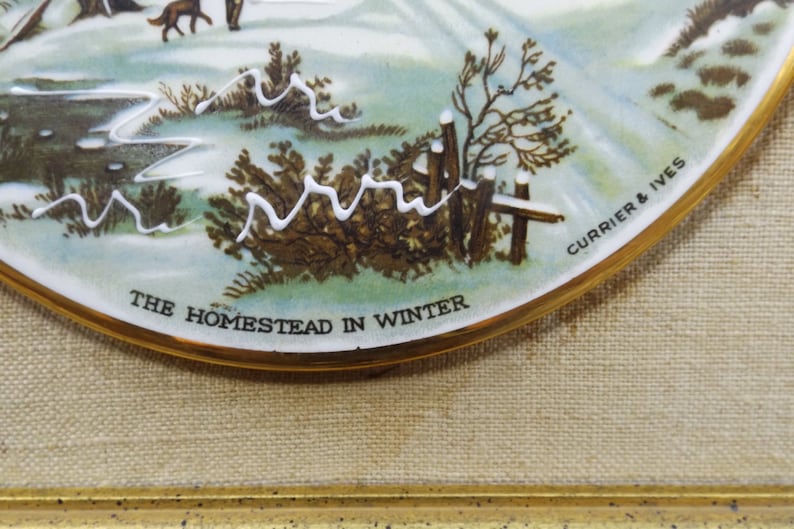 Sale Antique Currier /& Ives Collector/'s Plate Old Homestead in Winter professional wooden frame Gold trim 24 Kt Collectible Plate Great Gift