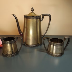 Sale APOLLO E.P.N.S. Silver plated tea or coffee set  by Bernard Rices Sons Inc, signed , Floral.Antique set. Home decor.Serving Gift idea