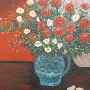 Delightful oil painting on canvas stretched on board floral roses framed signed 9&quot; x 12&quot; Wooden frame Home decor Office decor Gift idea