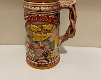 Vintage Virgin Islands Beer stain VTG Souvenir Caribbean Stain, Beer Stein, Beer Mug,Bar Ware Gift idea