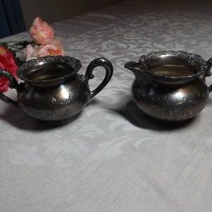 Sale Antique 1898 Silver plated tea or coffee set creamer and sugar bowl.  Art Nouveau stile .Home decor. Kitchen decor.Table serving.Gift
