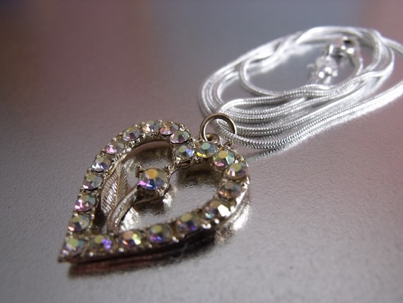 Sale Czech glass heart pendant and silver plated … - image 1