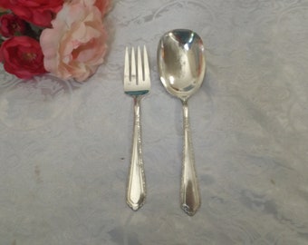 Antique Wallco AI Silver plated set meet fork & serving spoon. Serving. Flatware. Tableware. replacement Kitchenware. Gift idea.