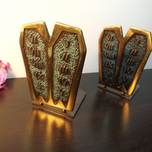 10 commitments Bookends.Judaica. Brass. Gorgeous vintage bookends. 5&quot;H. Library.tables of the covenant.Home office decor. Shelf decor. gift