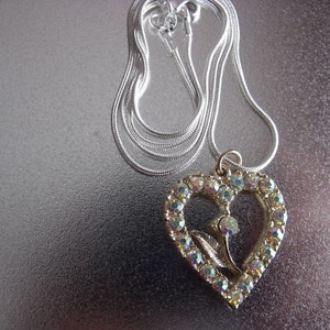 Sale Czech glass heart pendant and silver plated snake chain 925 silver clasp. Jewelry. Gift idea.Valentine. Romantic image 2