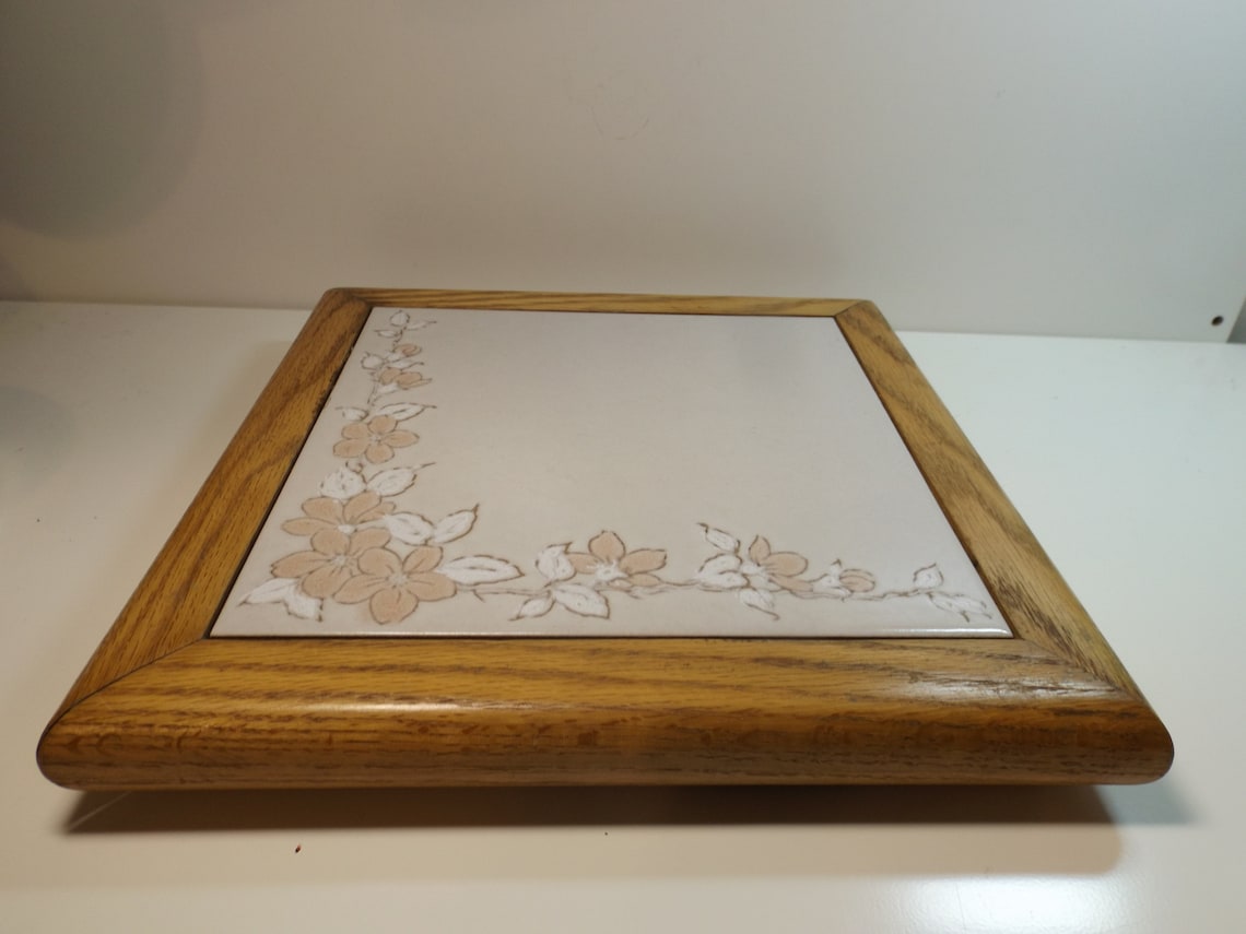 Large Wood and Tile Footed Trivet .square 10.5 the Etsy