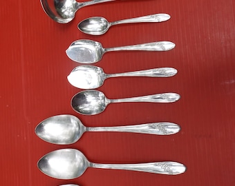 8 pc 1923 by Tudor Plate Oneida Community Silver plated set of serving spoons .Banquet. Home decor .replacement Gift idea
