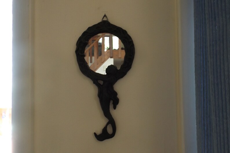Mirror Make Up Mermaid Wall Cast Iron Frame Vanity 12 L Home Decor Dark Green Office Gift Idea