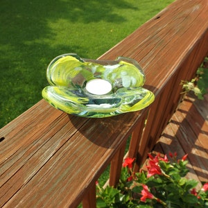 Sale Hand blown Glass candle holder. Green with different shades. Gift condition. home decor.office decor. library.centerpiece Gift