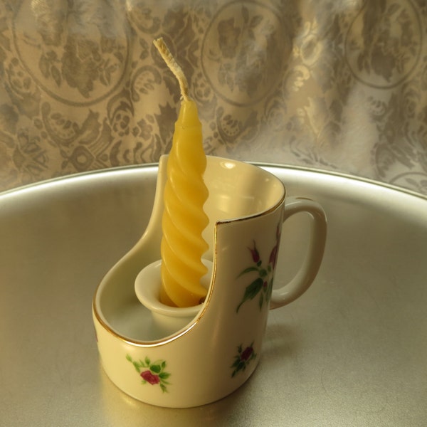 Japan pWf Candle holder.Gold trim.floral design( roses). Gift condition.Elegant.Home decor. Office decor.Shelf decor.Unusual shape.Rare.mug