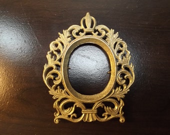 Art Nouveau ornate brass oval frame for picture or mirror 2.5".Home decor.Unique French scrolling frames. Bronze tone.