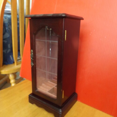 Jewelry box in shape of cabinet, mirror, one door, home decor.jewelry organizer. Large jewelry shops box. Gift idea.