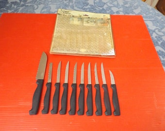Set Knives RARE set of TRU FORGE 10 piece Stainless steel Gourmet cutlery. New old stock tableware.Vintage flatware Gift idea