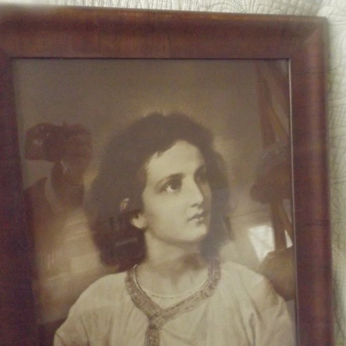 Large Antique of the beginning of 20th century infant Jesus print, framed and shops glass covered . Gift idea