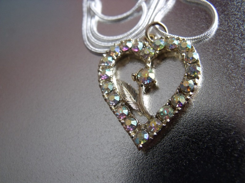 Sale Czech glass heart pendant and silver plated snake chain 925 silver clasp. Jewelry. Gift idea.Valentine. Romantic image 5