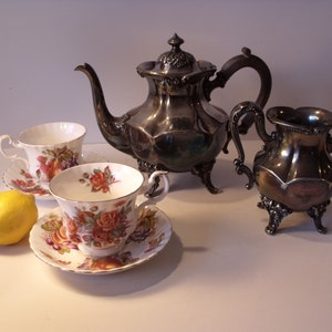 Sale Antique Silver plated tea or coffee set :teapot and sugar bowl,signed on the bottom, great for any occasion.Home decor.Gift