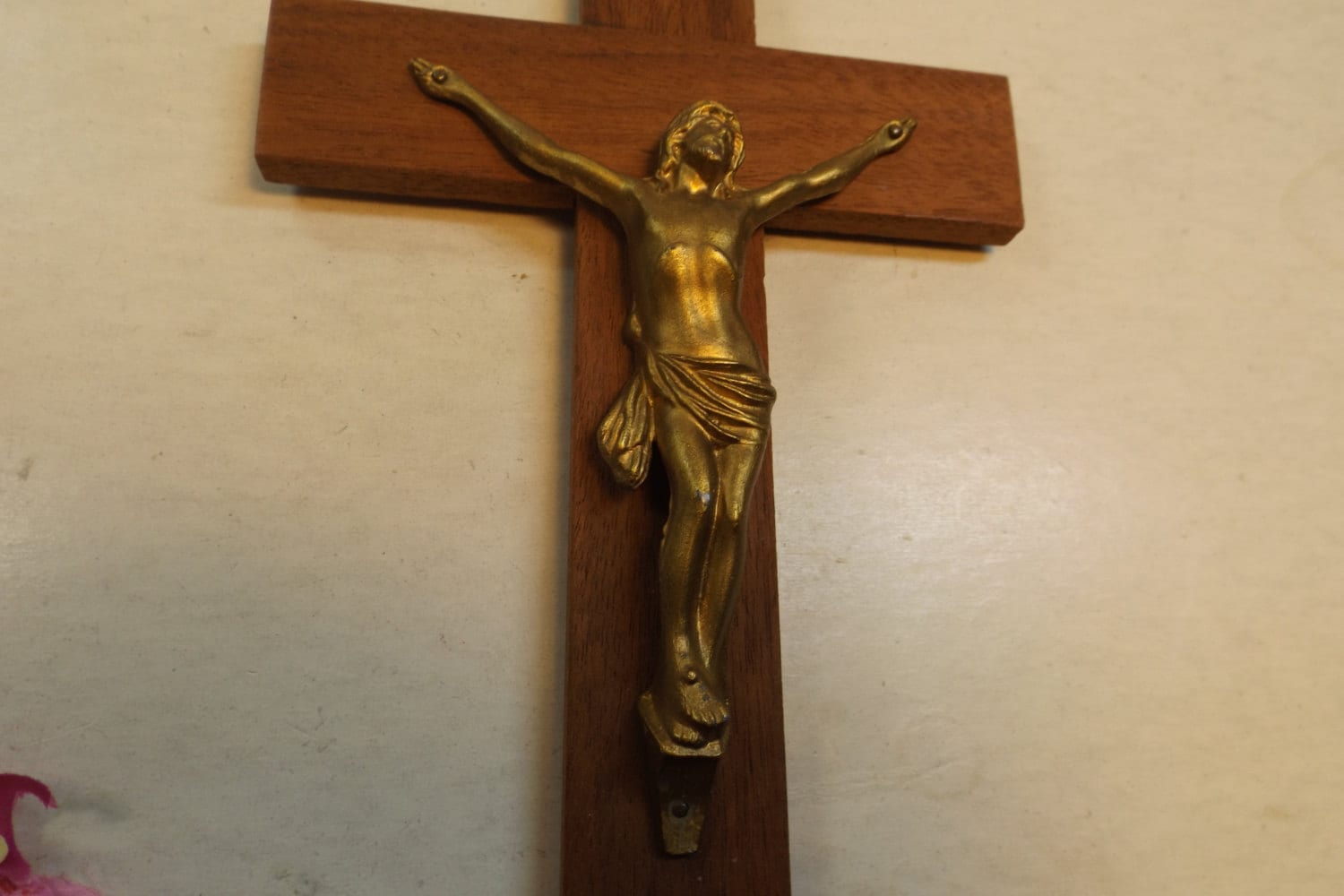 Antique wall CRUCIFIX wooden cross and brass plated pewter Etsy