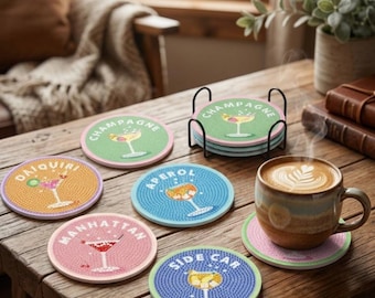 Juego de 8 posavasos con pintura de diamantes / Diseño de copa de vino DIY / Arte de mosaico brillante / Juego de posavasos de madera / Regalo de manualidades DIY