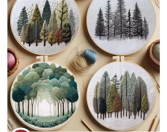 Kit de bordado de paisaje natural, kit de punto de cruz de pino, punto de cruz de paisaje para decoración de habitaciones para adultos / Para escenas rústicas de estilo acogedor