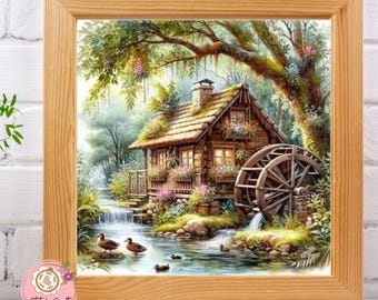 DIY diamant schilderij borduurwerk huis landschap kit | Rivierboom mozaïek kunst kruissteekstijl | Strass muurdecoratie | Cadeau voor kunstliefhebbers