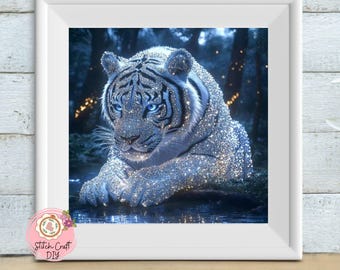 DIY 5D Diamond Painting Mosaic Tiger Art | Modern Animal Wall Decor Kit | Home Decoration | Gift for Wildlife Lovers | Gift for Tiger Lovers