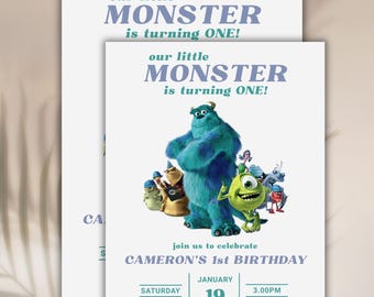 Monster birthday Invitation, 1st Birthday Invite, Editable Canva Template