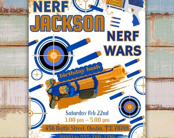 Kids Editable Nerf Birthday Invitation Template,Dart Boy Birthday Party Invite,  Canva