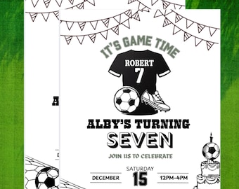 Soccer Birthday Invitation, Editable Sports Party Template, 5x7in Canva Digital Download