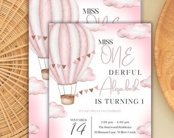 Editable Miss Onderful Birthday Invitation, 1st Birthday Party Invite, Digital Download Canva Template