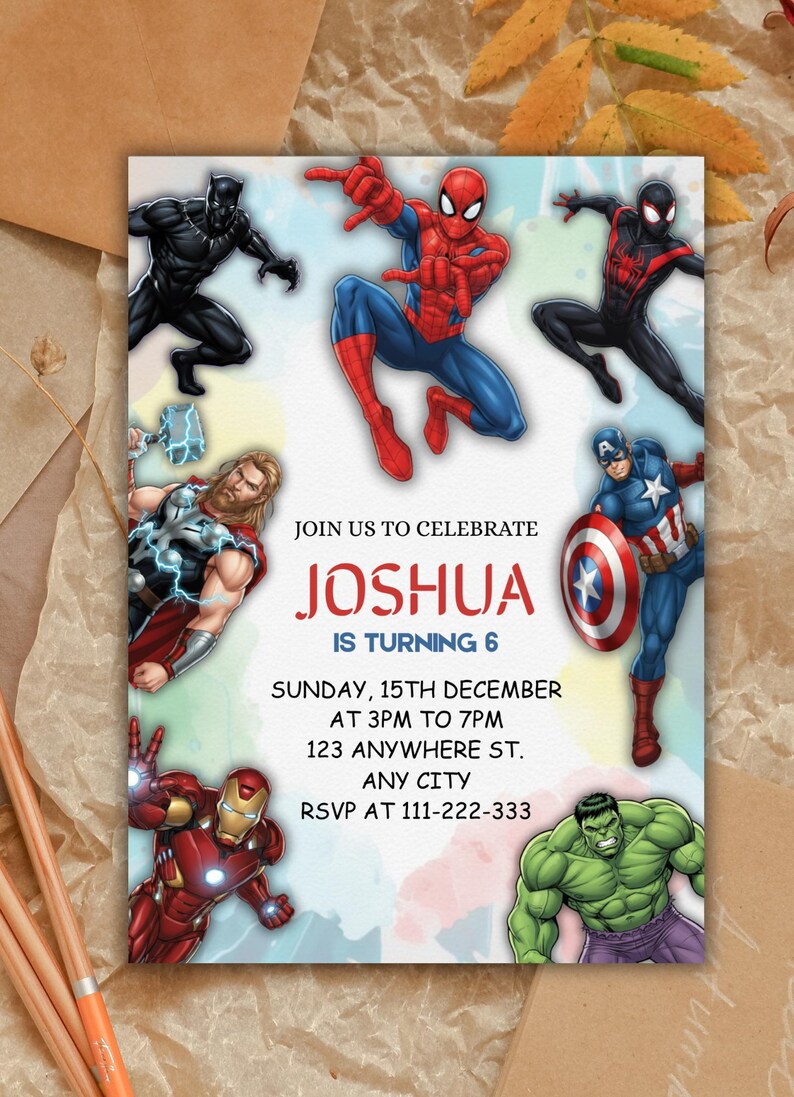 Editable Avengers Birthday Invitation Template Superhero Party Invite Editable Avengers Birthday Invitation Template Superhero Party Invite