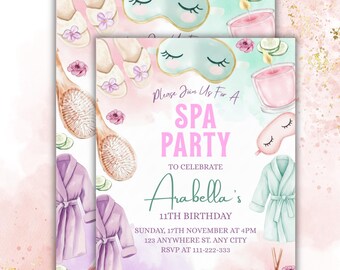 Girls Spa Birthday, Glam Party Invitation,  Editable Template, Phone Invite, Print Invite