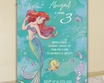 Little Mermaid Birthday Invitation , Editable Ariel Party Invite , Digital Download , Under the Sea Theme Card